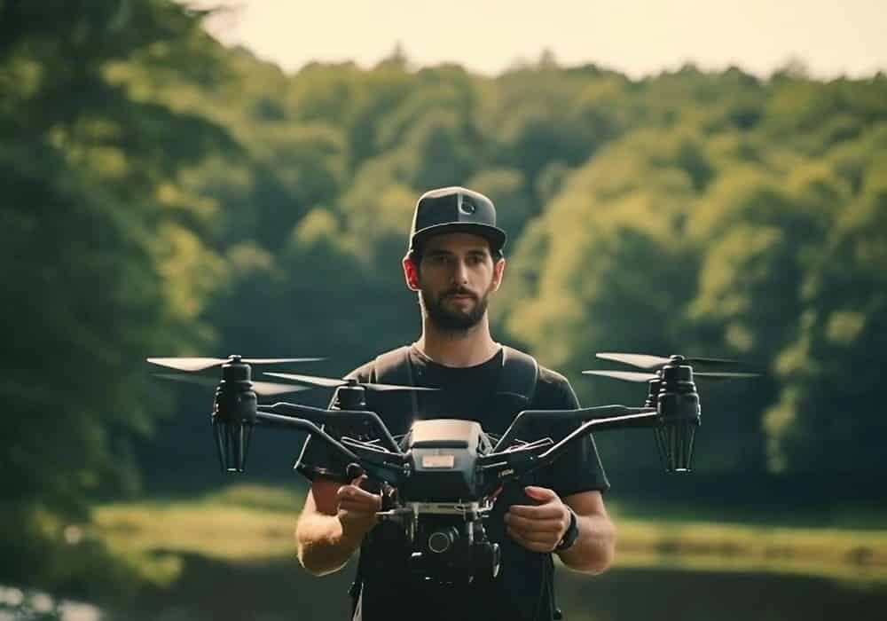 piloto dron en naturaleza